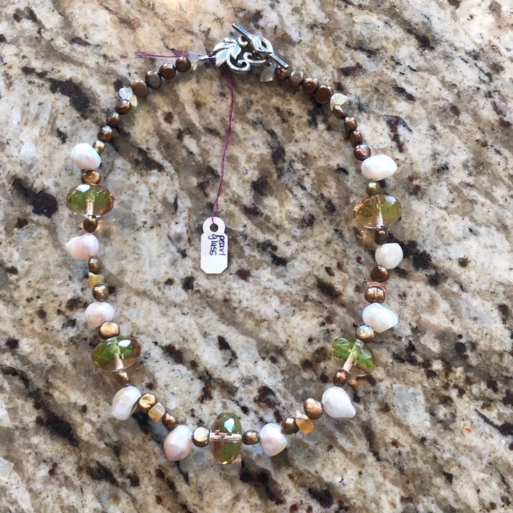 Glass and real pearl, Sterling necklace